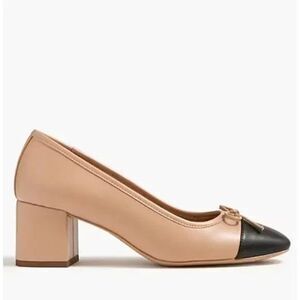 J. Crew Cap Toe Ballet Block Heels Pumps Bows Sz 9.5 Corpcore Beige Black Preppy